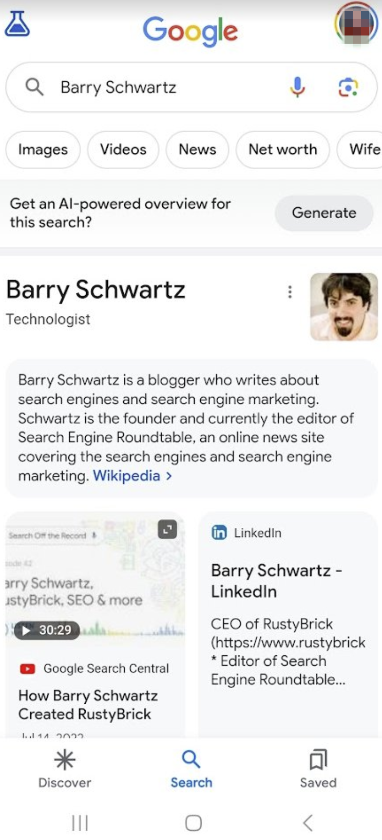 Google SERP nach Klick auf 'Get the latest on' auf Google Discover