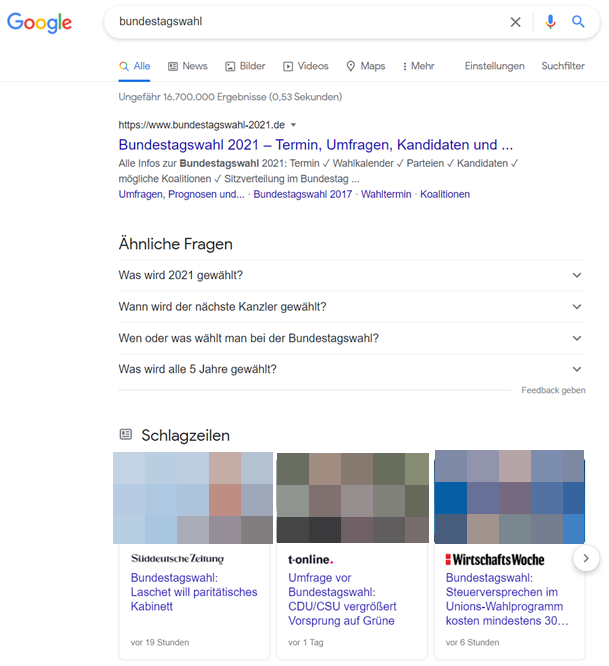 Google SERP mit Schlagzeilen