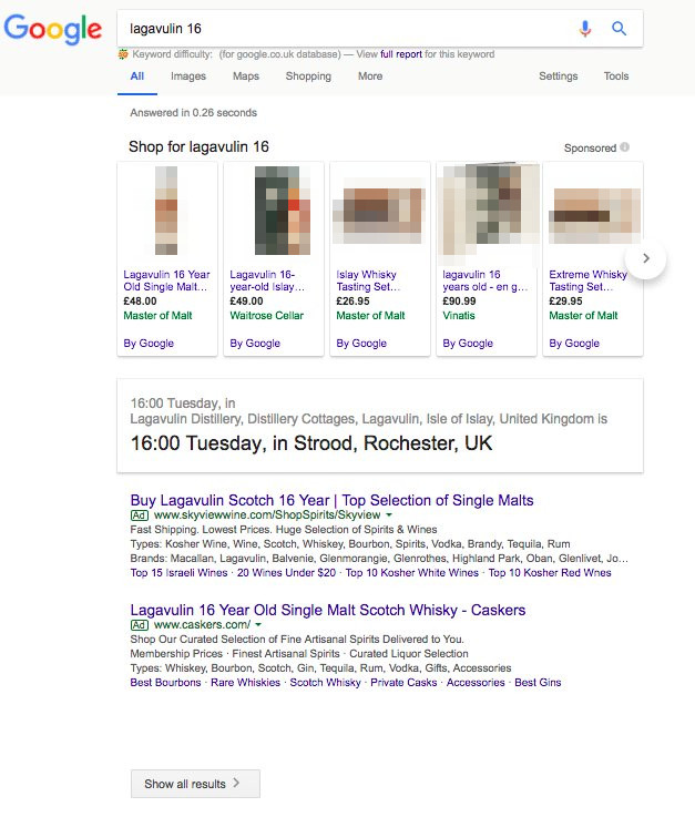 Google: SERP ohne organischen Treffer mit Anzeige