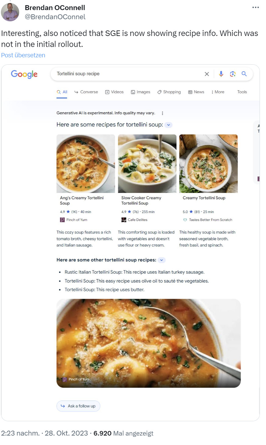 Google SGE: Karten für Rezepte