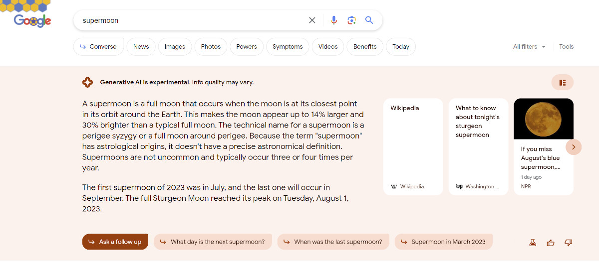 Google SGE ohne Content-Links in der Antwort des AI-Snapshots