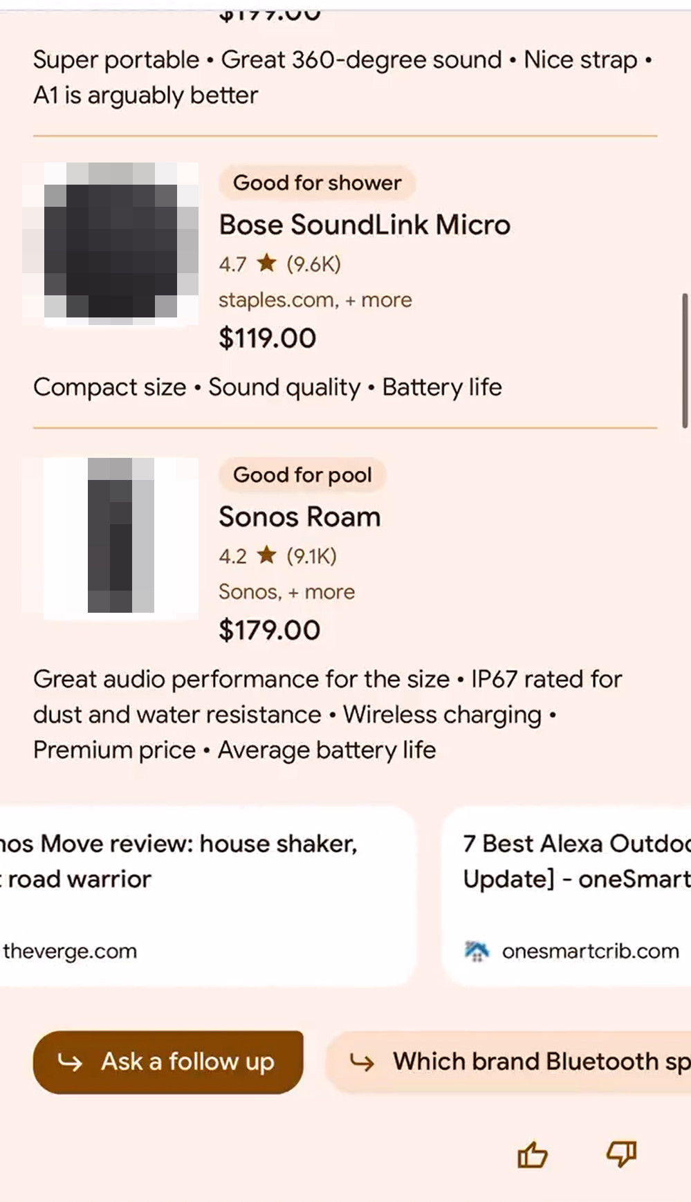 Google SGE: Viele Links zu Reviews-Websites für Produktsuchen