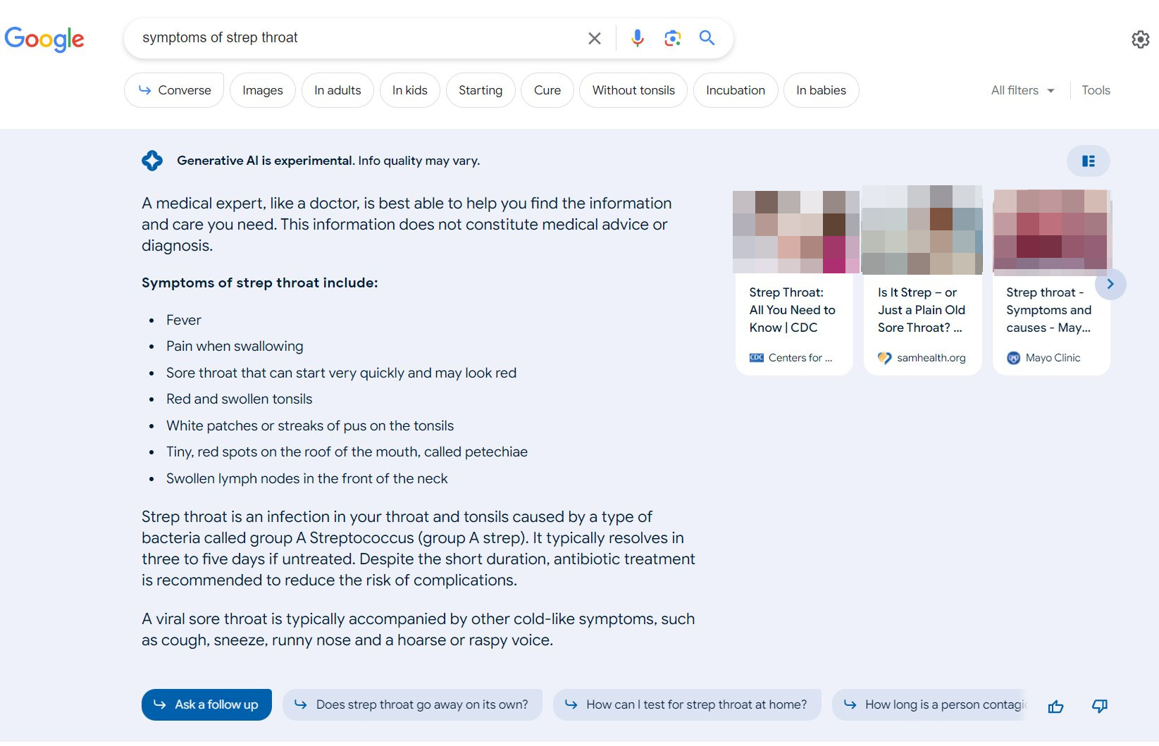 Google SGE: KI-Snapshot für YMYL-Suchanfrage