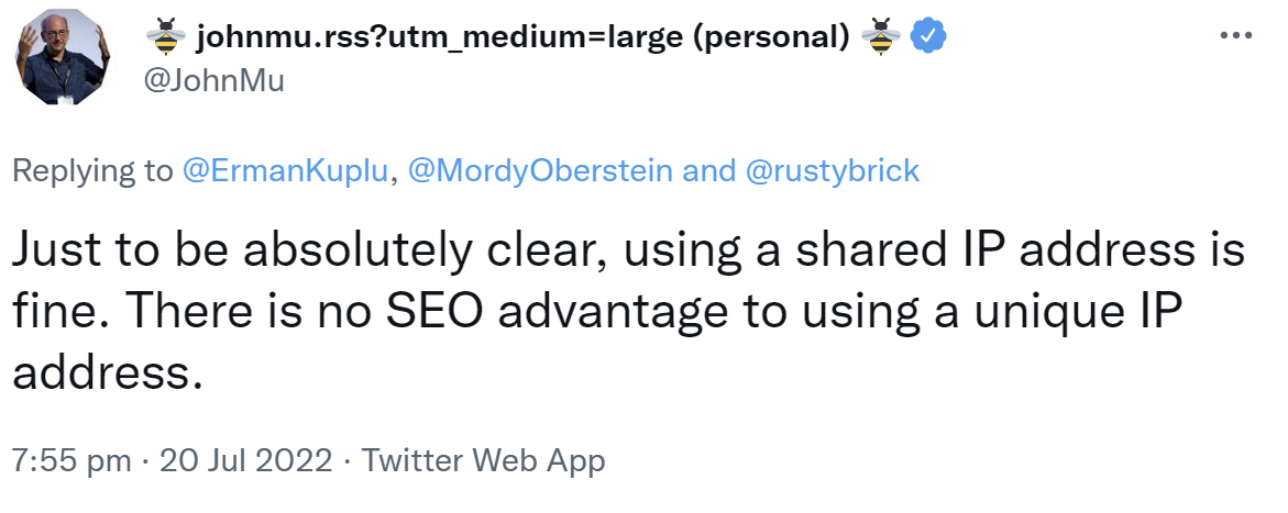 Google: Shared IP-Adressen sind völlig ok
