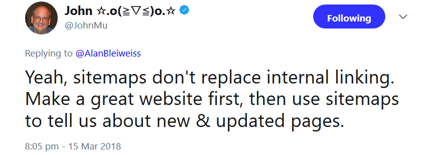 Google: Sitemaps ersetzen nicht die interne Verlinkung