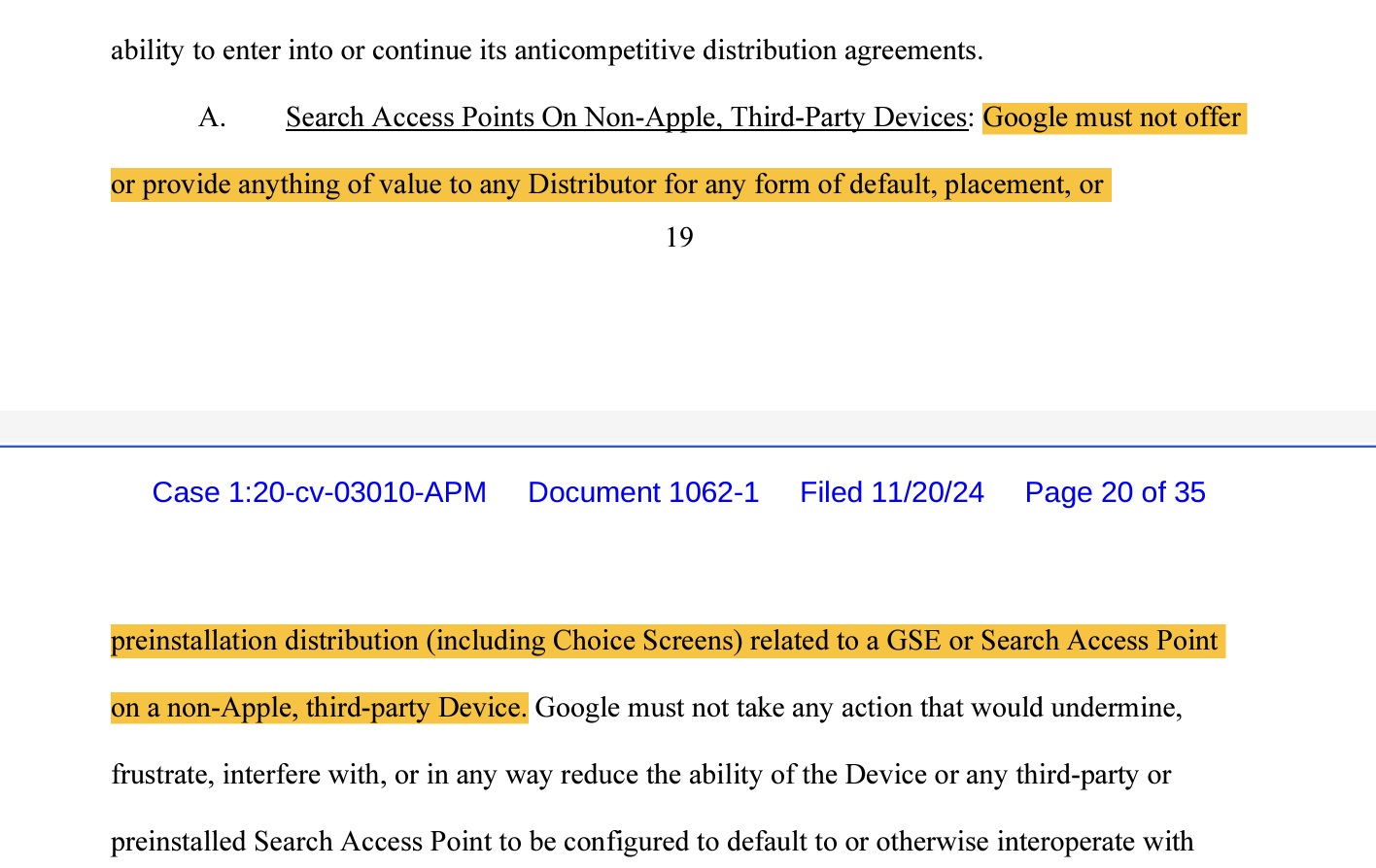 Google soll keine Anreize an Nicht-Apple-Hersteller geben, Google zur Standard-Suchmaschine zu machen