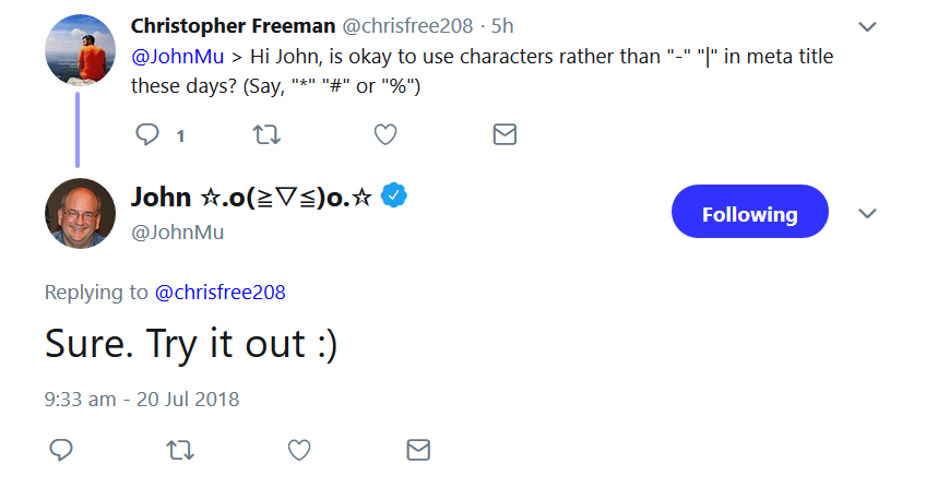 Google: Sonderzeichen im Seitentitel einfach mal ausprobieren