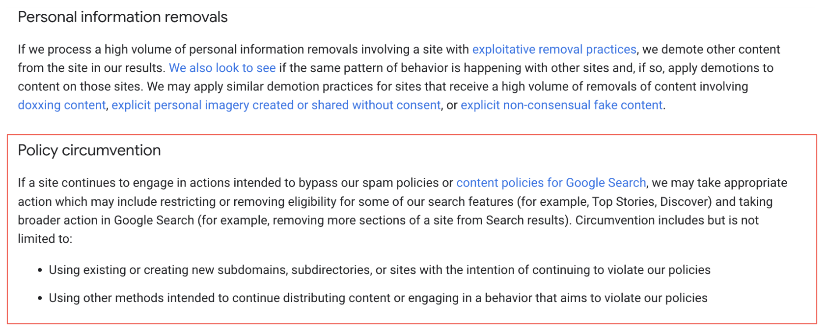 Google Spam Policy: Warnung vor Umgehung