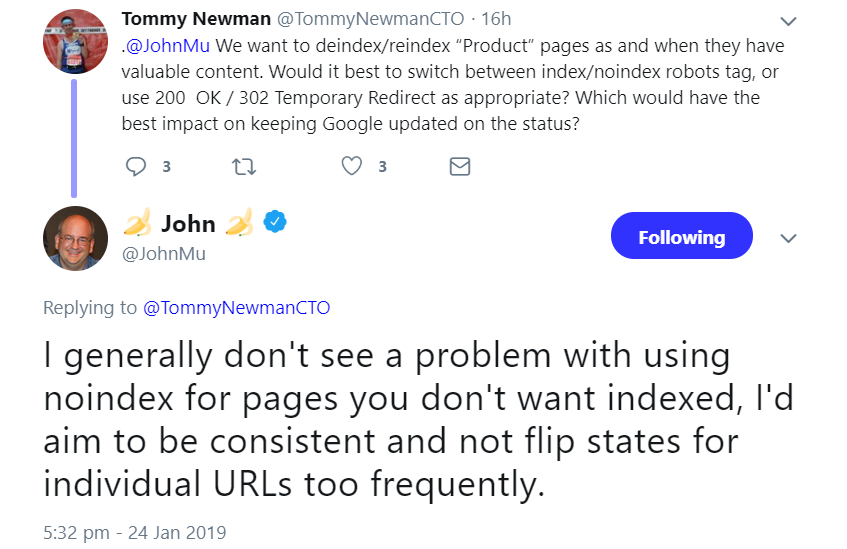 Google: URL-Status sollte sich nicht zu oft ändern