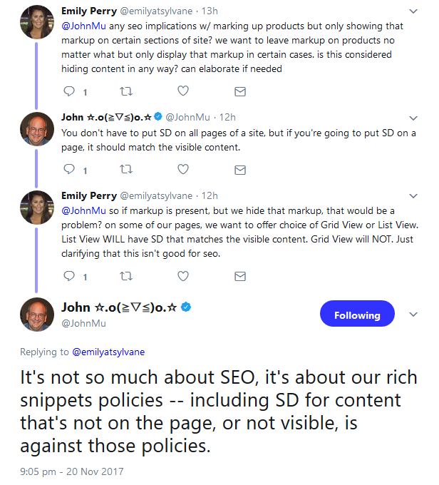 Google: strukturierte Daten nur für vorhandene und sichtbare Inhalte anzeigen