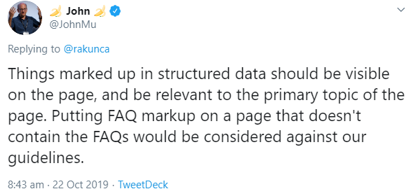 Google: strukturierte Daten nur für Dinge verwenden, die auf einer Seite sichtbar sind
