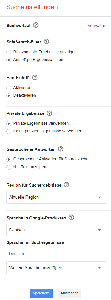 Google: neue Sucheinstellungen