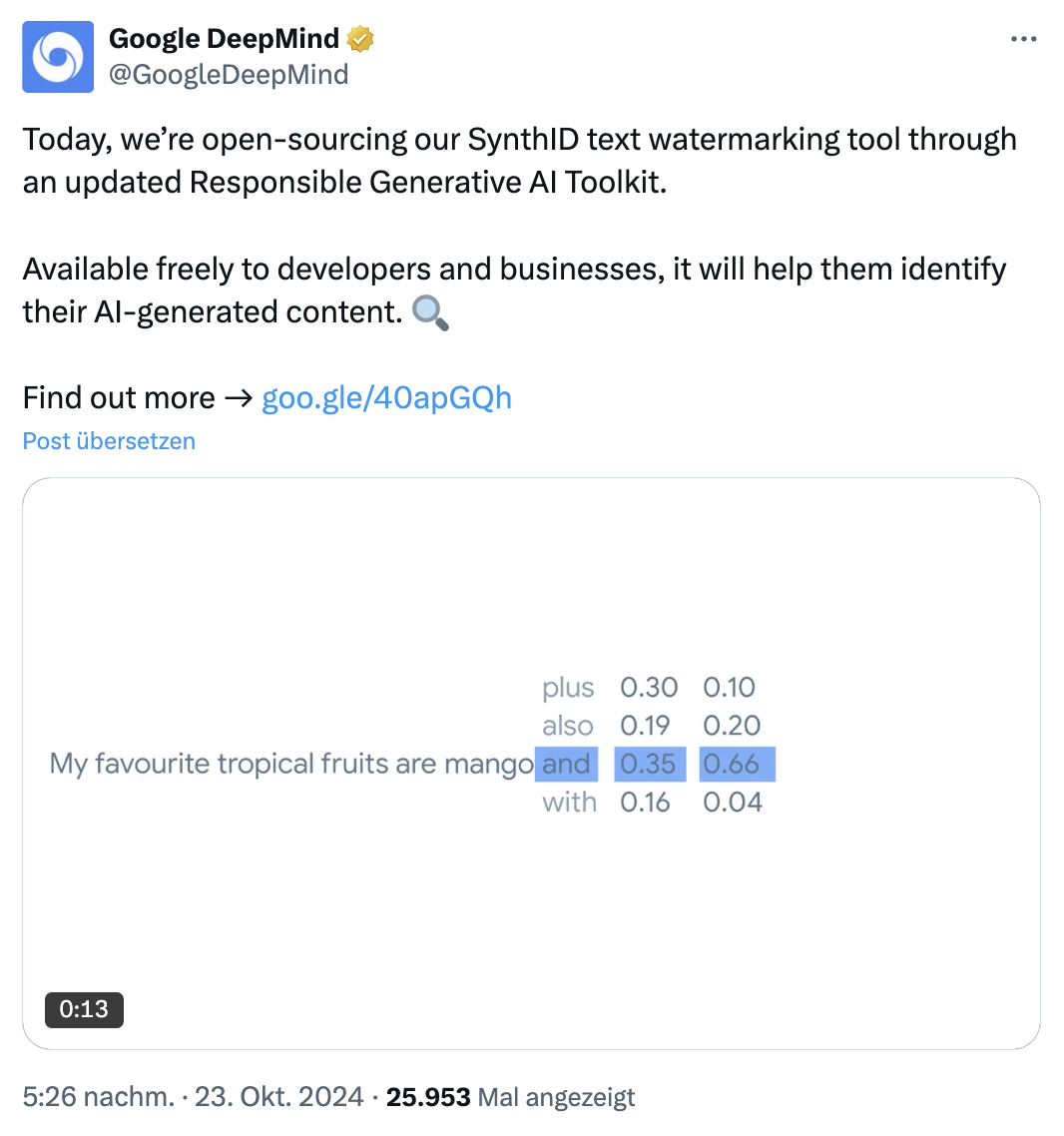 Google auf Twitter: SynthID jetzt als Open Source verfügbar