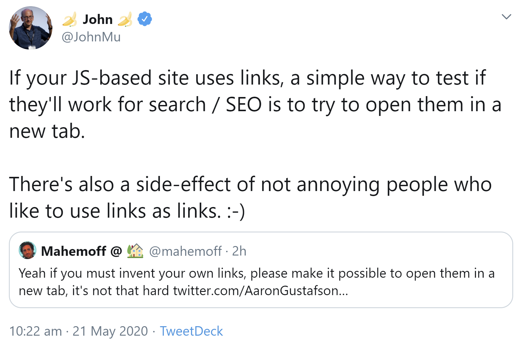 Google: Zum Testen von Links auf JavaScript-Websites für die Suche die Links einfach in einem neuen Browser-Tab öffnen