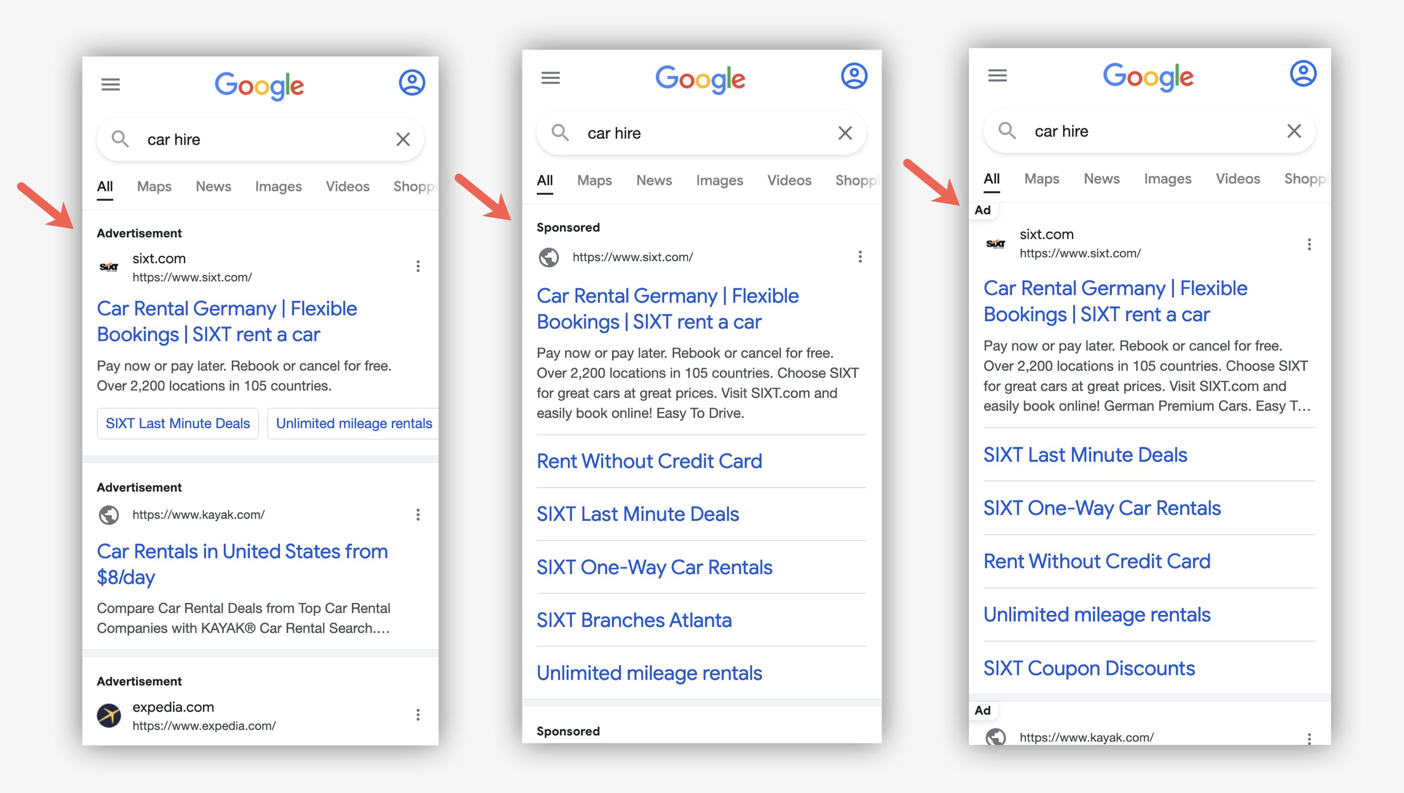 Google testet Anzeigenvarianten mimt Favicons