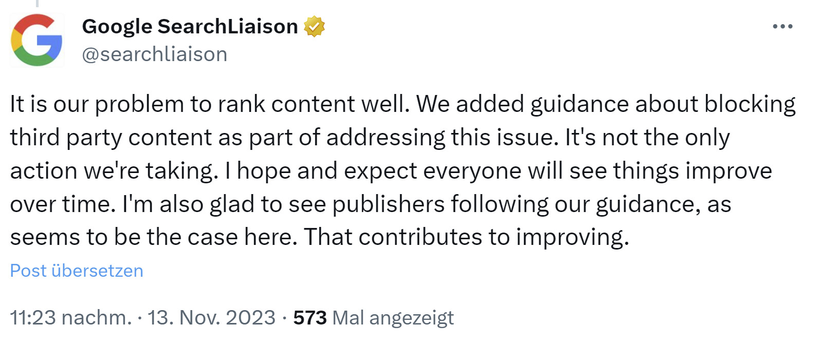 Google: Maßnahmen gegen Third Party Content geplant