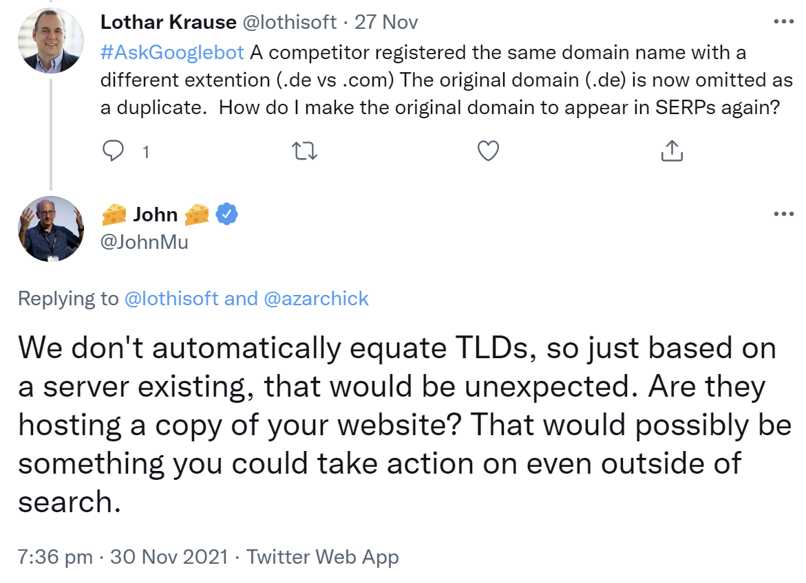 Google: TLDs werden nicht automatisch gleichgesetzt