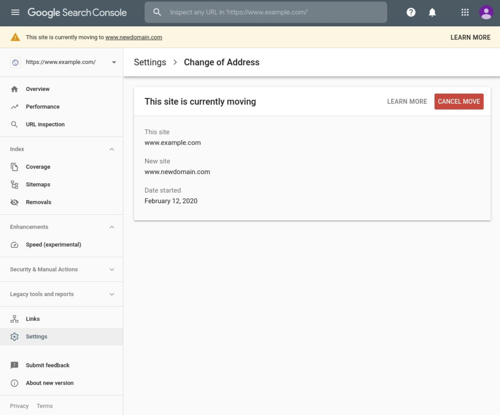 Google-Tool zum Adresswechsel: Erinnerung