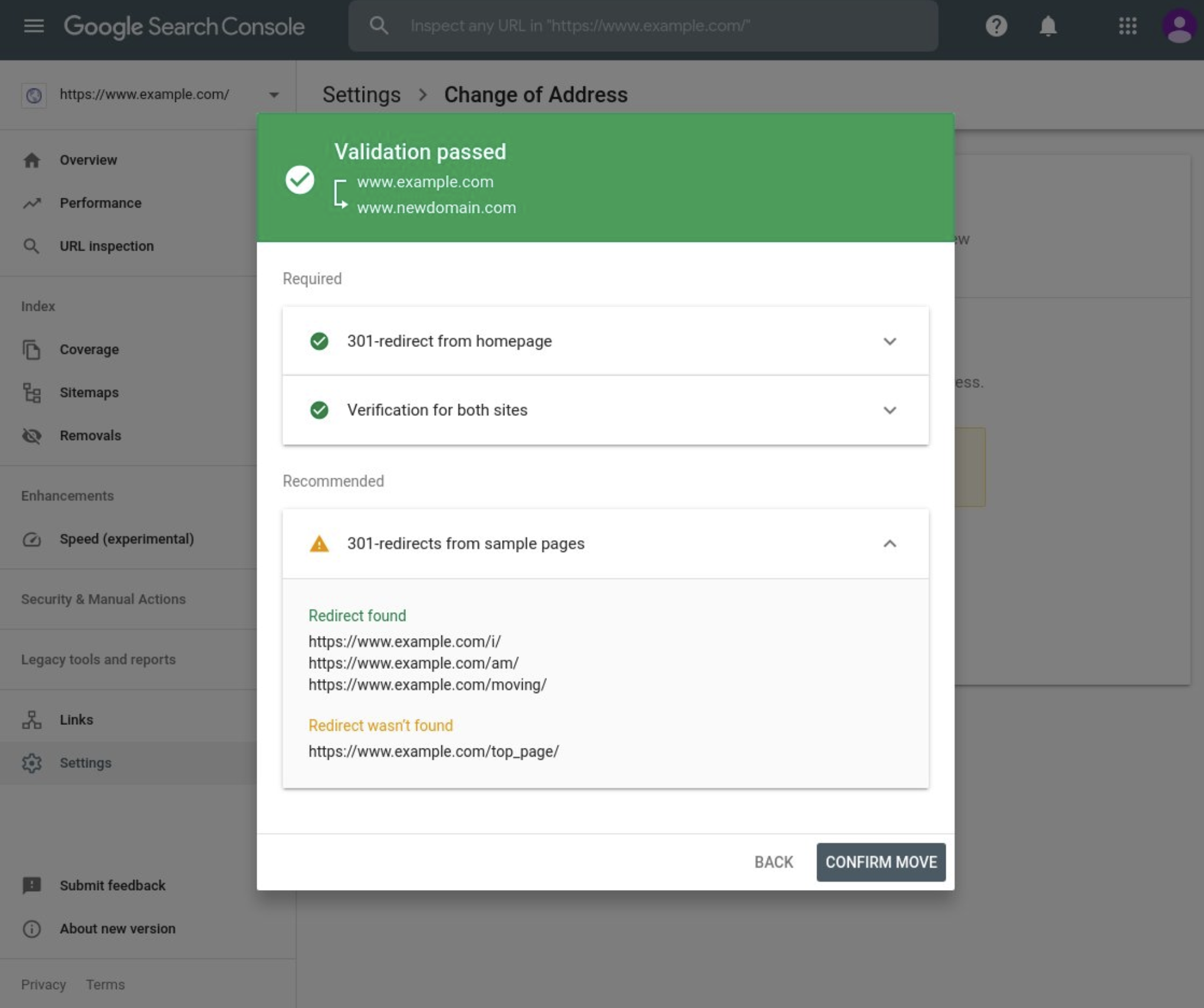 Google: Redirect-Validierung im Tool für den Adresswechsel