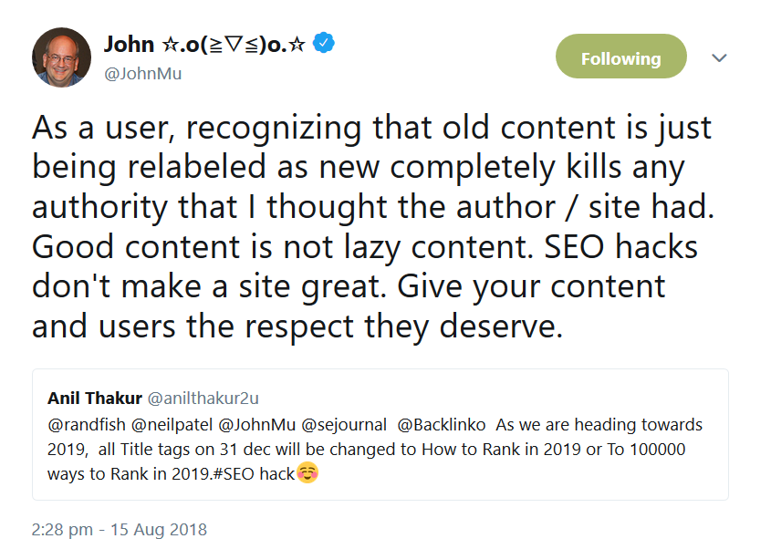 Google: Das Umetikettieren vom Inhalten zerstört Vertrauen