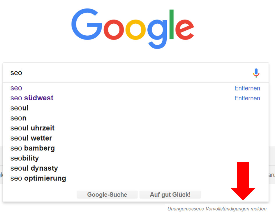 Google: unangemessene Inhalte für Autocomplete melden