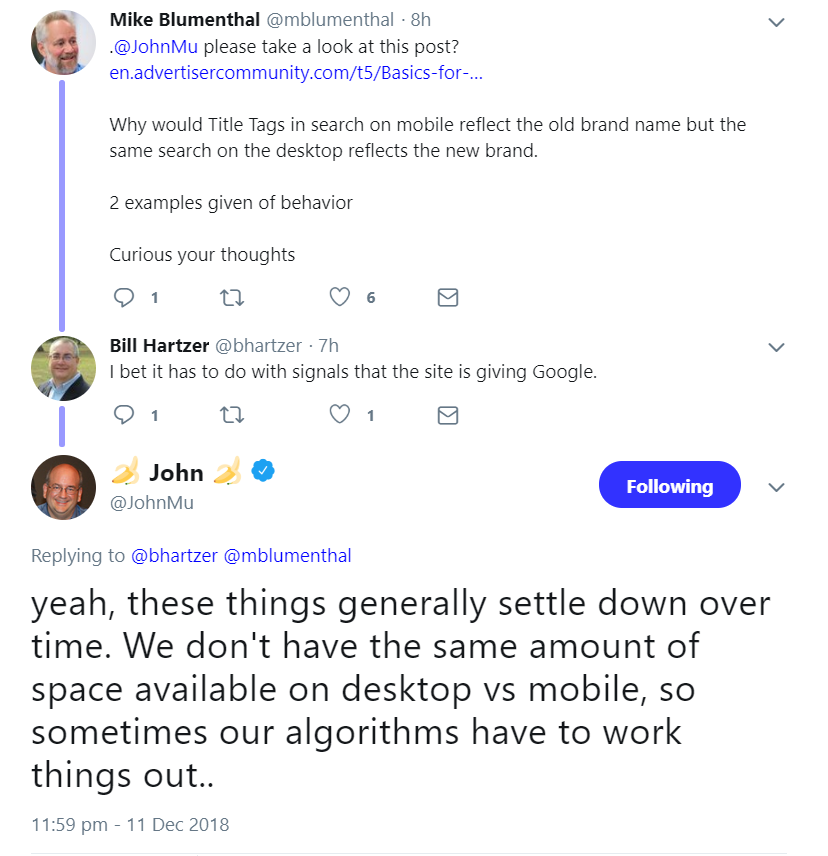 Google: unterschiedlicher Platz in der mobilen und der Desktop-Suche