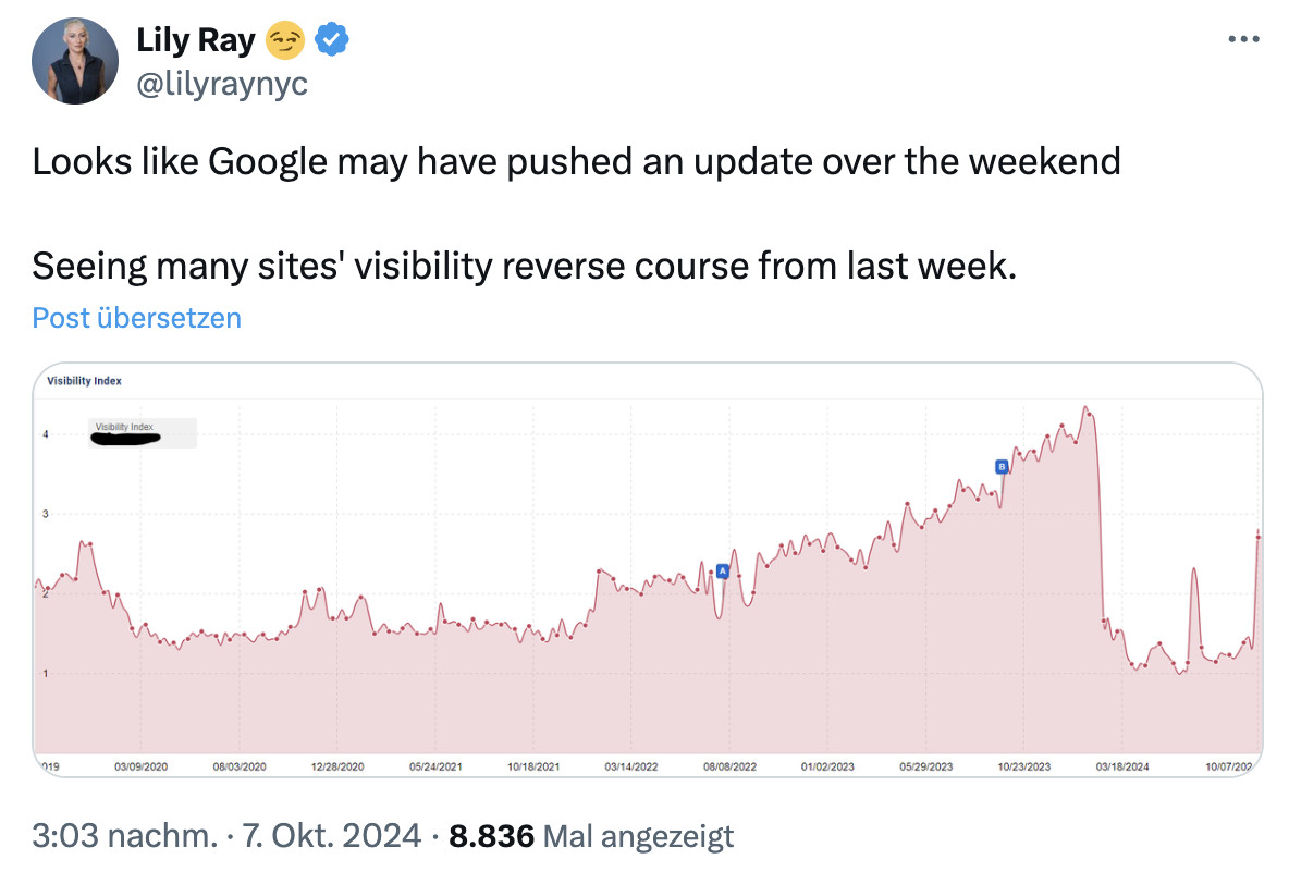 Google Update am Wochenende? Lily Ray auf Twitter