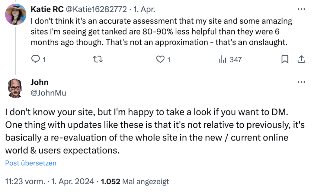 Google Updates bewerten nicht den Unterschied zum vorherigen Stand, sondern die aktuelle Version