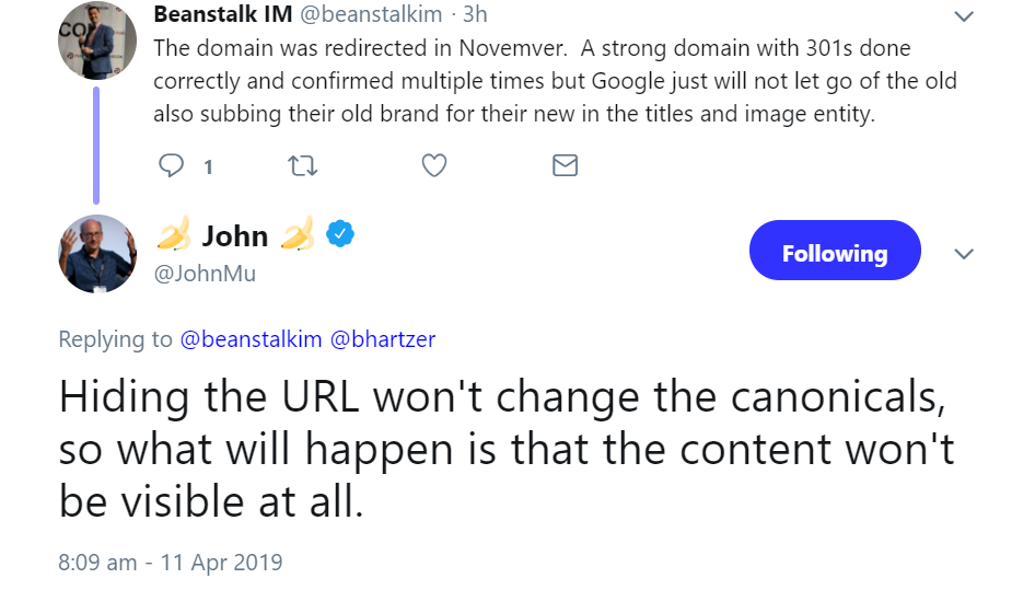 Google: Ausblenden einer URL per GSC führt nicht zur Wahl einer anderen Canonical URL