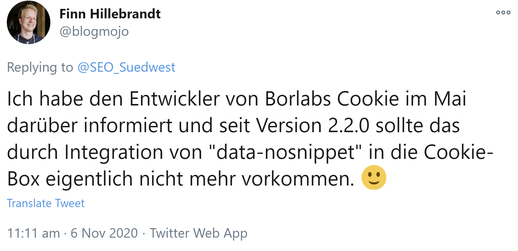Google: Cookie-Hinweis per data-nosnippet verhindern