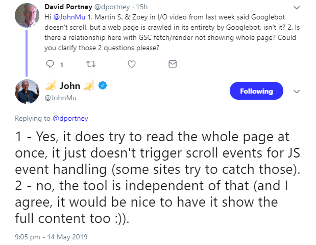 Scrollen: Google versucht, komplette Seite zu crawlen