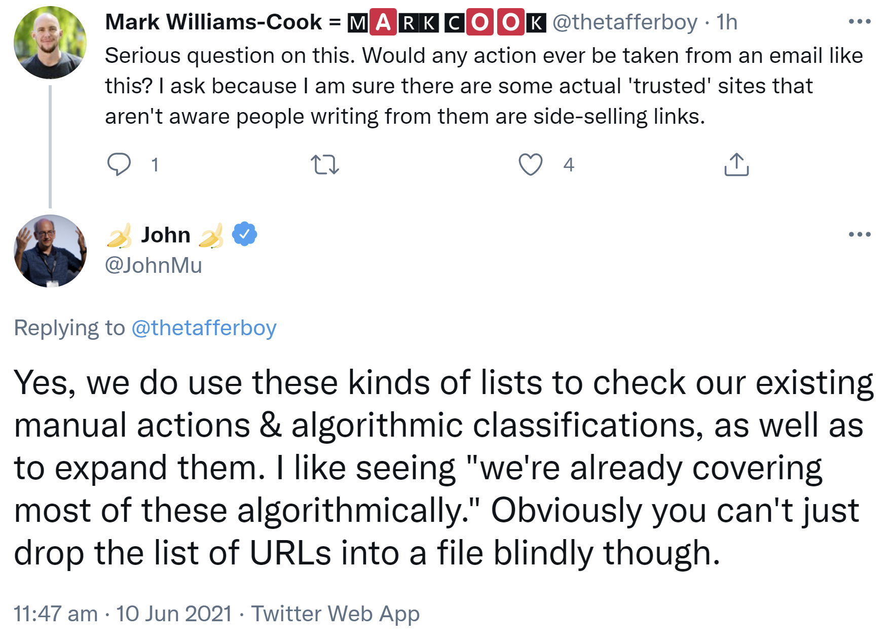 Google verwendet angebotene Linklisten zur Überprüfung und Erweiterung von manuellen Maßnahmen und Penalties