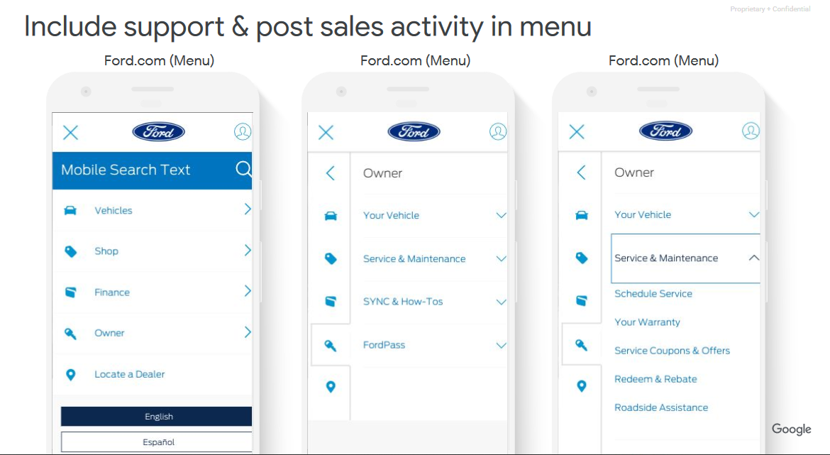 Google: So sollte die Menüführung einer Automobilseite aussehen