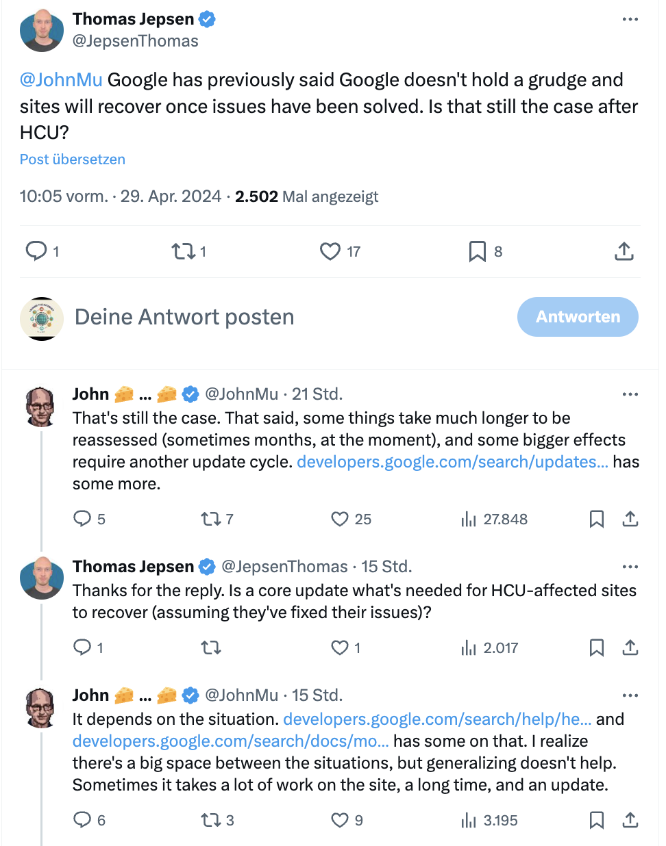 Google: Für Websites, die von einem Update betroffen sind, braucht es manchmal viel Arbeit, Zeit und ein weiteres Update