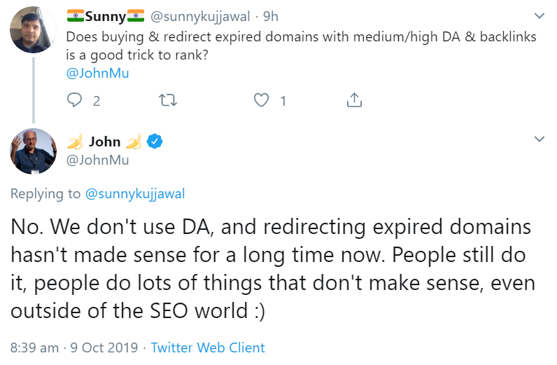 Google: Das Weiterleiten von Expired Domains bringt nichts