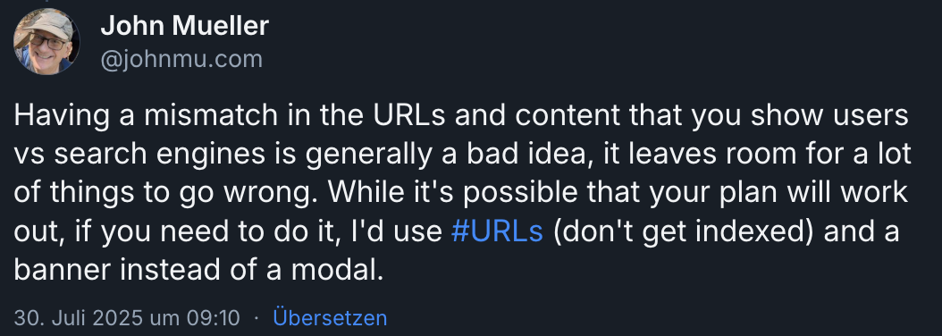 Weiterleitungen für Google und die Nutzer sollten gleich sein - John Müller auf Bluesky