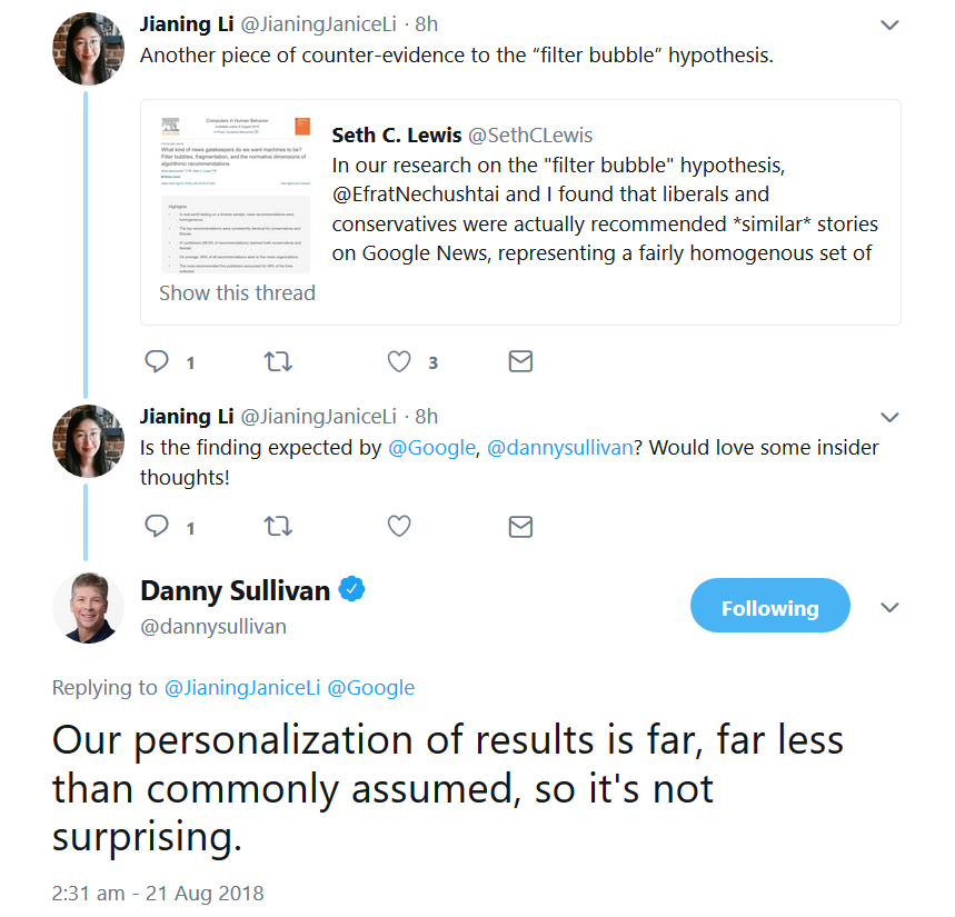 Google: weniger Personalisierung der Suchergebnisse als angenommen
