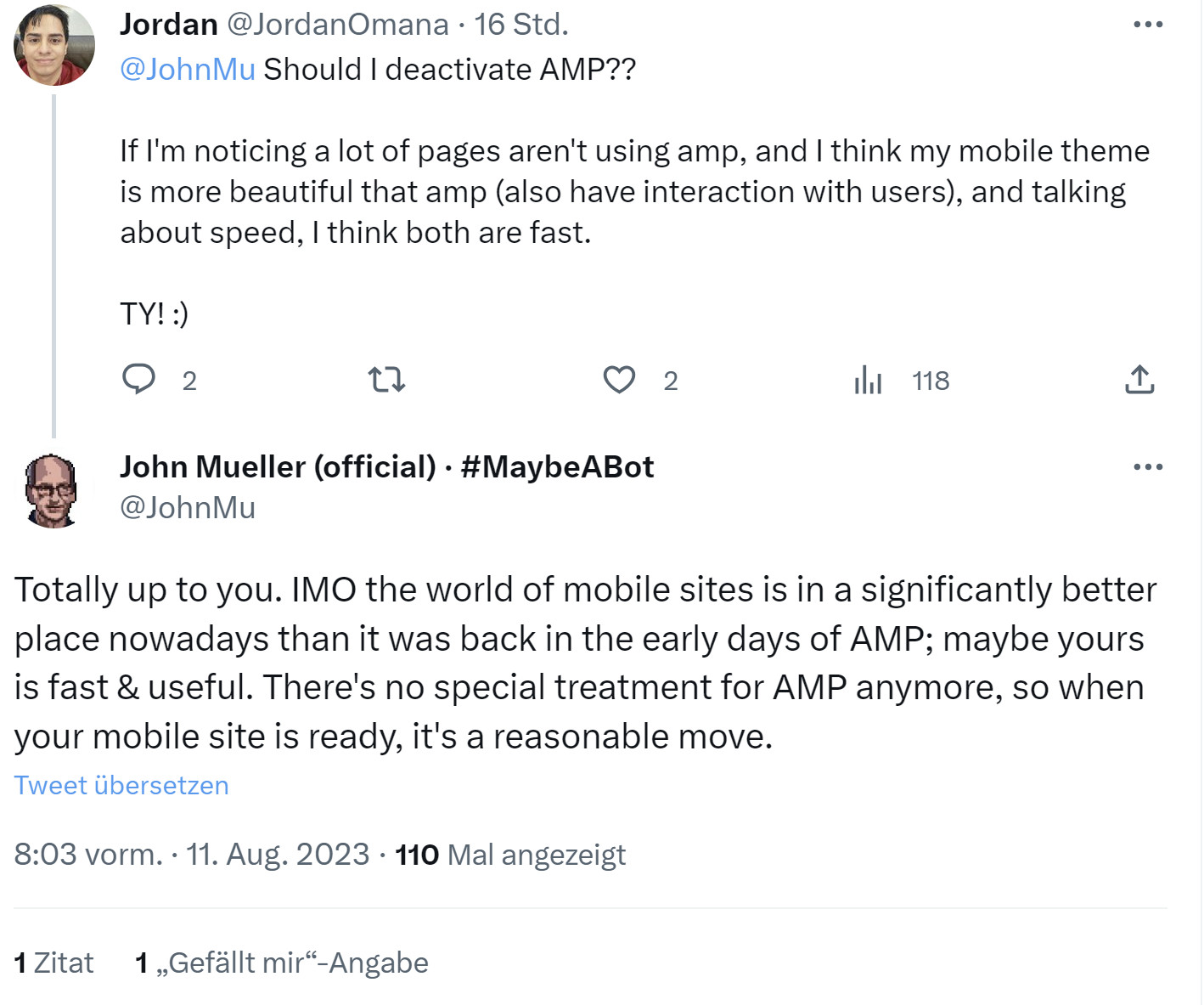 Google: Wenn die mobile Website ok ist, kann man AMP abschalten