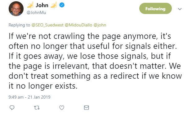 Google: Wenn Redirects entfallen, werden auch die entsprechenden Signale für die alten URLs nicht mehr gewertet