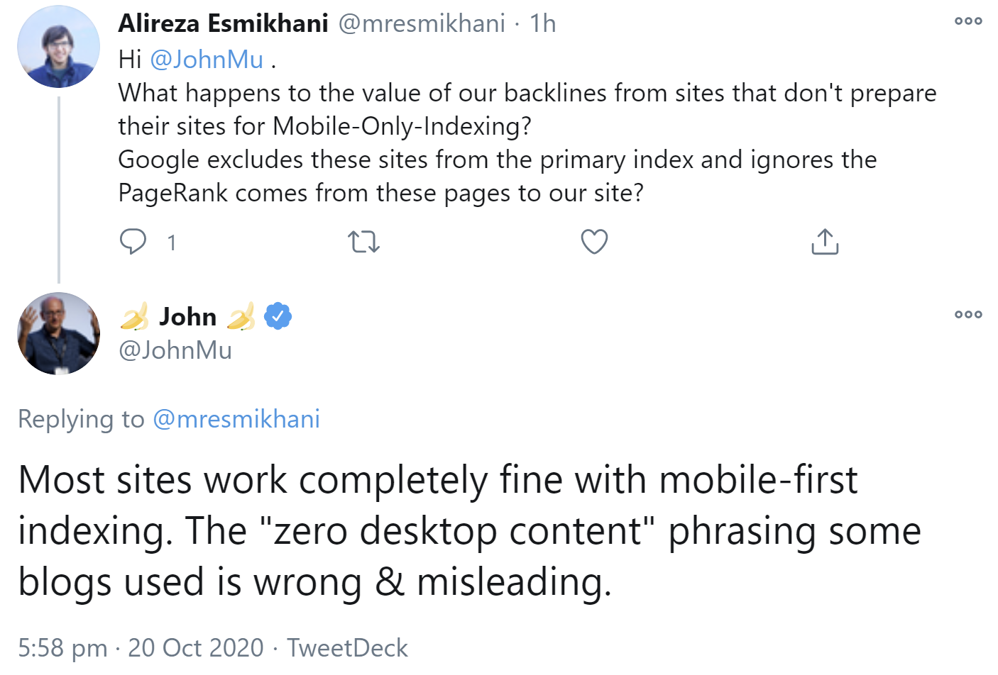 Google: Sorgen wegen des Verlusts von Backlinks durch Mobile First sind wohl unberechtigt