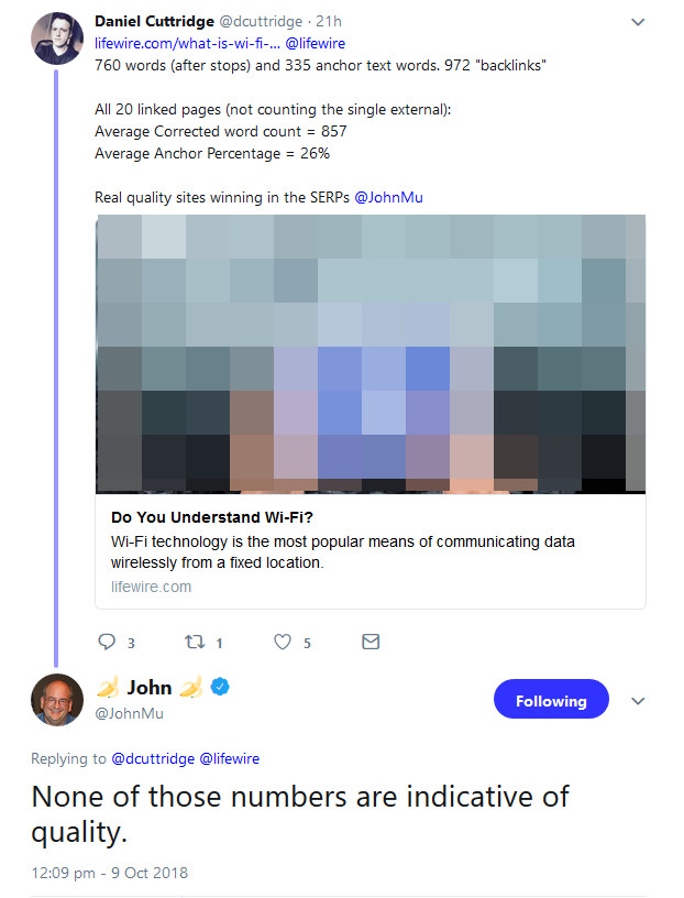 Google: Zahl der Worte und der Links sowie das Verhältnis von Ankertext zur Wortanzahl kein Indikator für Qualität