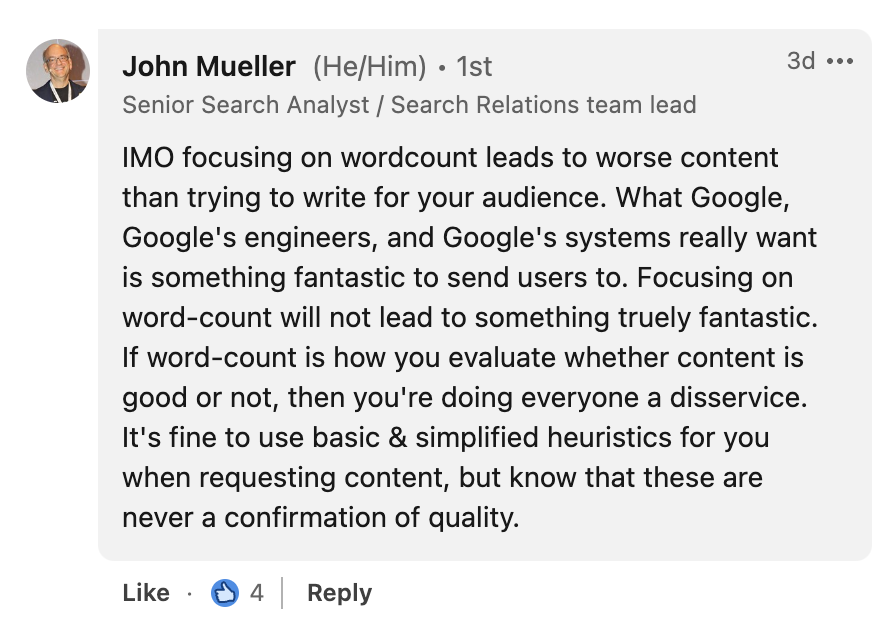 Google: Das Zählen von Worten führt zu schlechteren Inhalten