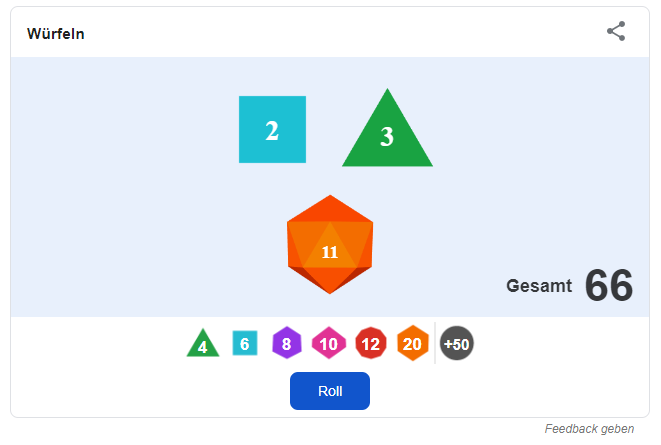 Google: neues Würfel-Tool mit mehreren Würfeln
