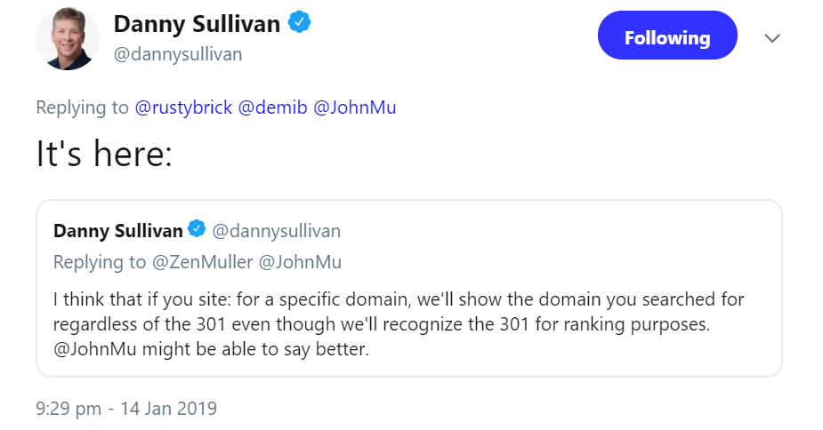 Google zeigt auch Ergebnisse für weitergeleitete Domains, wenn ausdrücklich nach ihnen gesucht wird