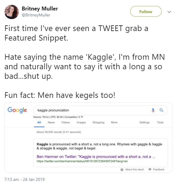 Google zeigt Featured Snippet für Tweet an