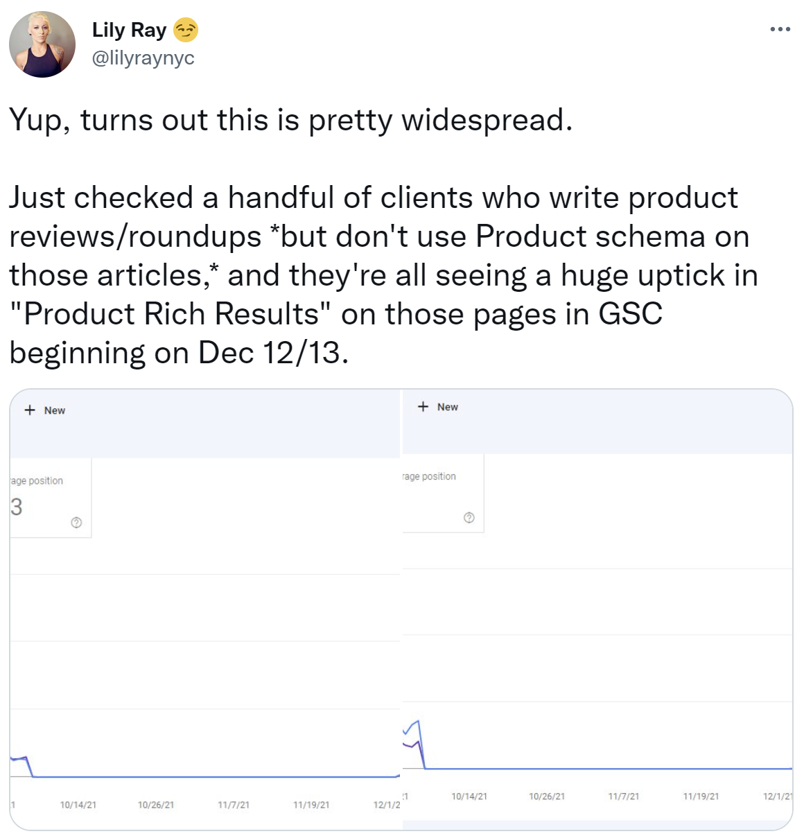 Google zeigt Rich Results für Produkte auch für Seiten ohne strukturierte Daten zu Produkten - Lily Ray auf Twitter