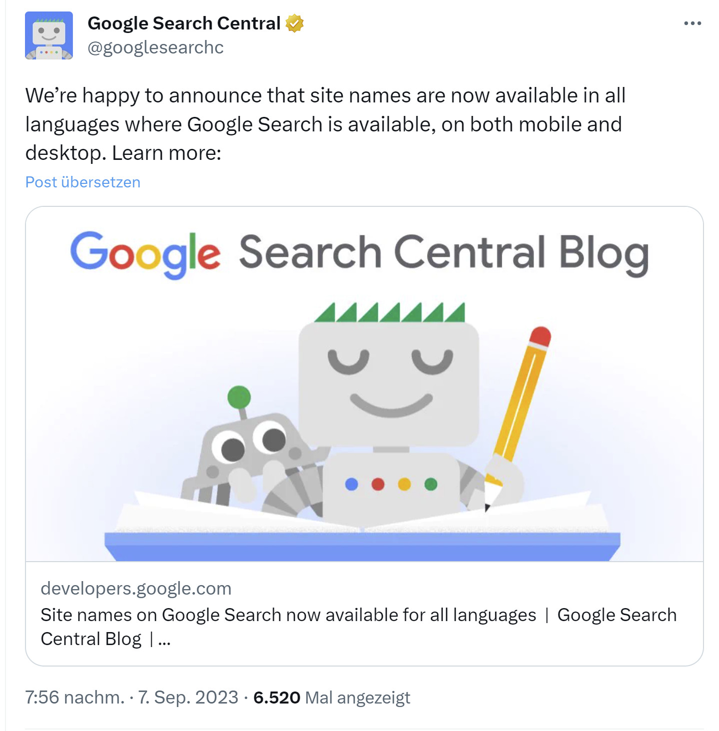 Google zeigt Website-Namen für alle Sprachen an
