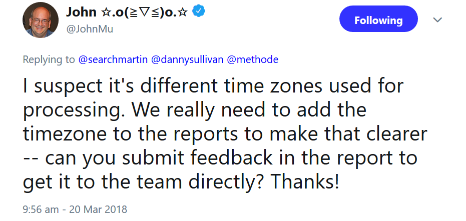 Google: Berichte in den Tools basieren auf unterschiedlichen Zeitzonen