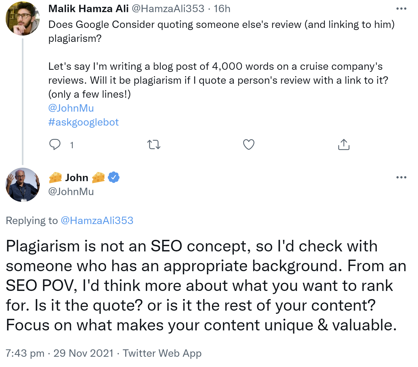 John Müller zu Zitaten aus SEO-Sicht