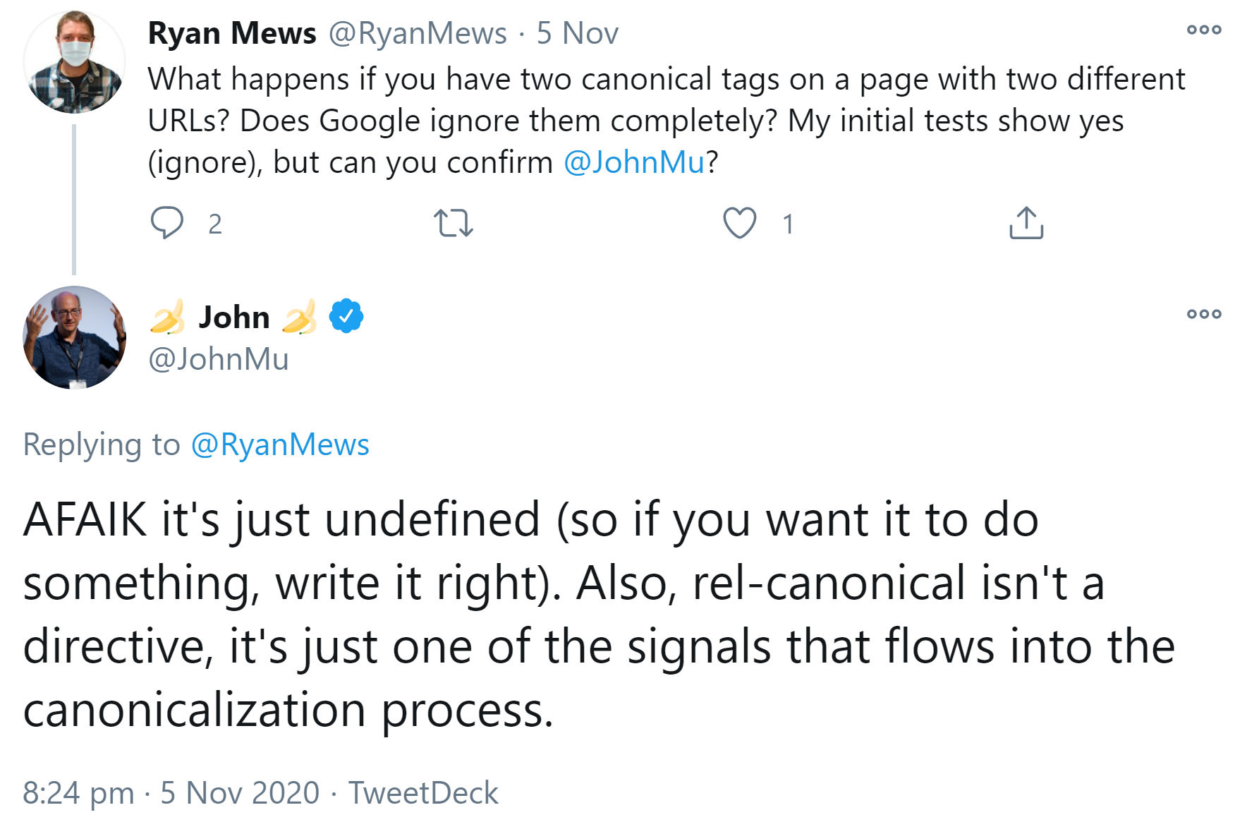 Google: Zustand mit zwei verschiedenen Canonical-Links auf einer Seite ist nicht definiert